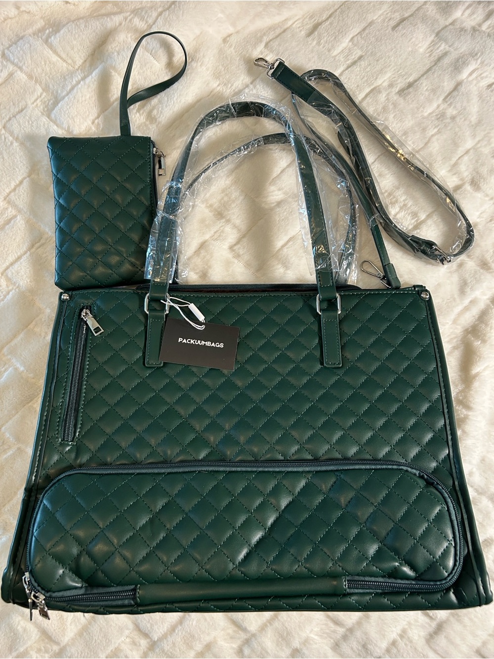 Packuum Green 3 in 1 Work or Travel Tote Bag with Wristlet - Picture 3 of 14